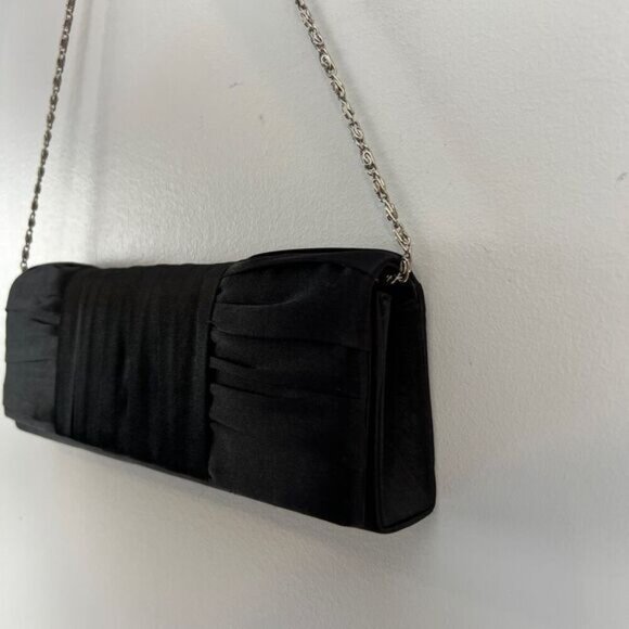 La Diva Black Satin Silver Tone Hardware Women's Clutch Shoulder Bag Purse - Picture 2 of 15